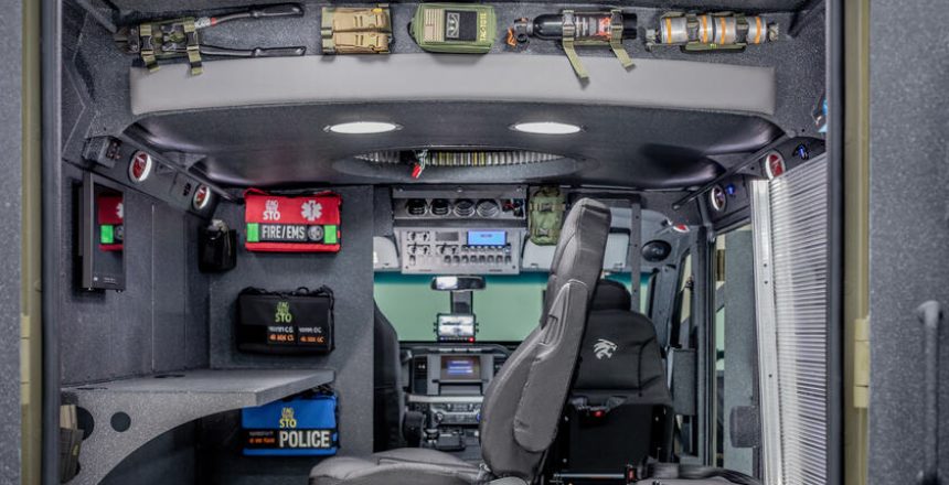 An interior of an armored vehicle with Tac-Tote's magnetic products installed.